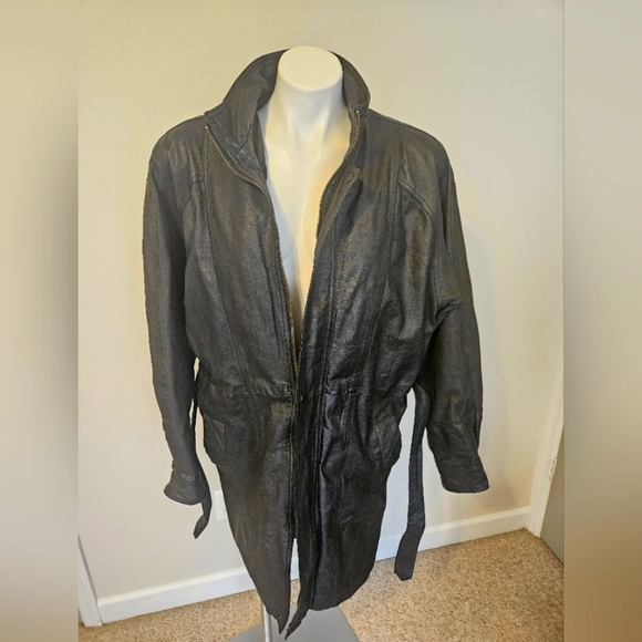 Black Belted Trench Coat with Stand-Up Collar - Picture 6 of 12